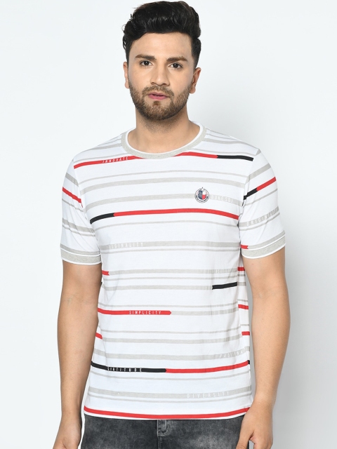 

Duke Men White & Red Striped Round Neck T-shirt