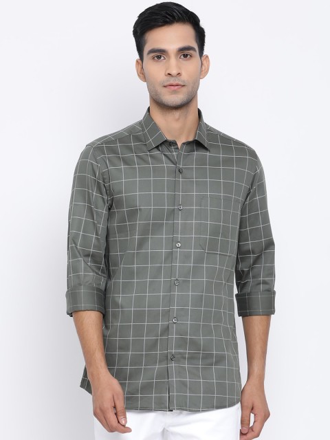 

Turtle Men Olive Green & White Slim Fit Checked Casual Shirt