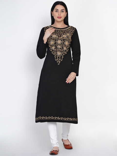 

FABNEST Women Black & Beige Printed A-Line Kurta