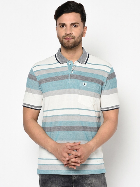 

Duke Men Blue Striped Polo Collar T-shirt