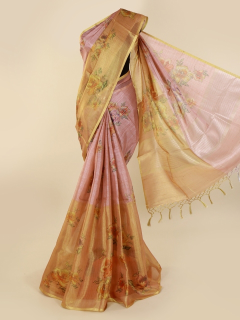 

Pothys Pink & Gold-Toned Tissue Woven Design Saree