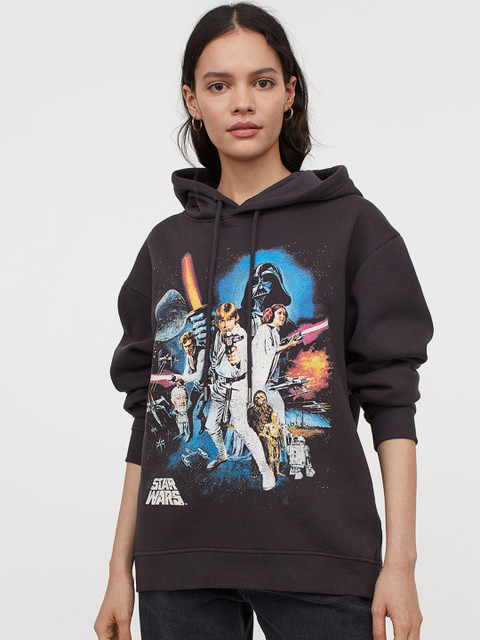 

H&M Women Black & White Oversized Printed Sustainable Hoodie
