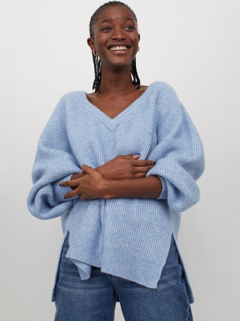 

H&M Blue Rib-Knit Sustainable Jumper