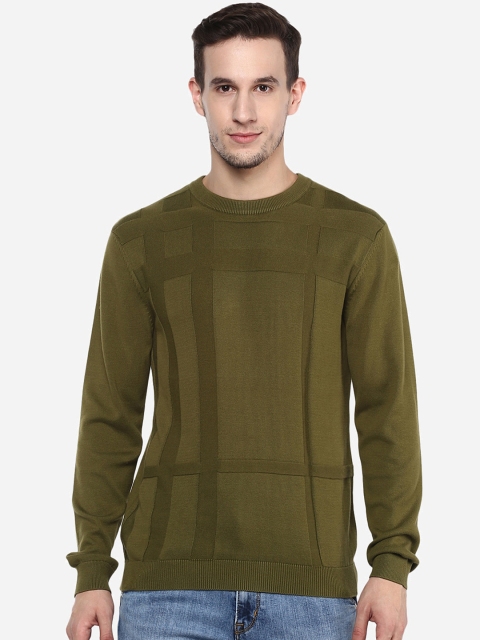 

Red Chief Men Olive Green Solid Pullover Sweater