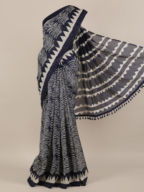 

Pothys Navy Blue Printed Jute Silk Saree