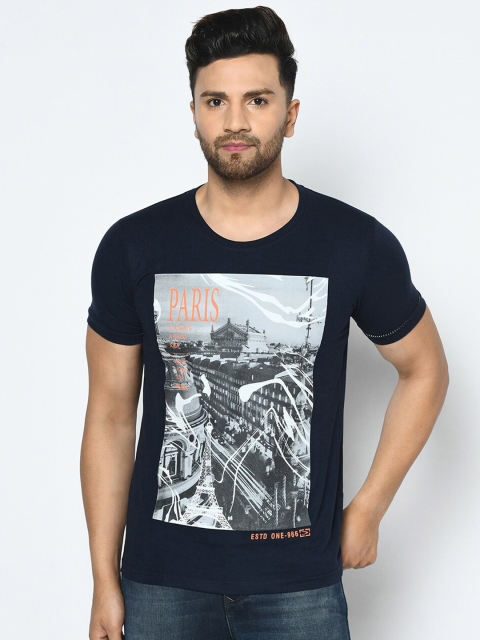 

Duke Men Blue Printed Round Neck T-shirt