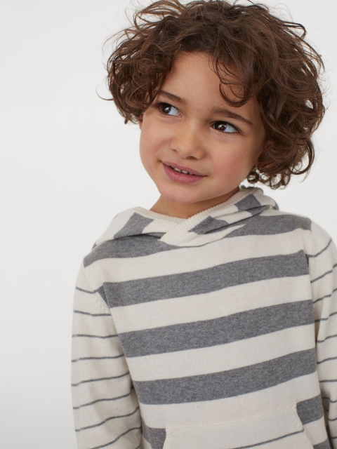 

H&M Boys White & Grey Striped Knitted Cotton Hoodie