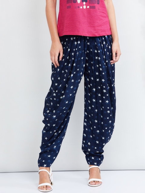

max Women Blue & White Printed Loose Fit Patiala