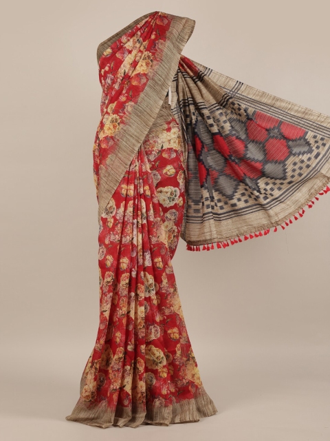 

Pothys Red Printed Jute Silk Saree