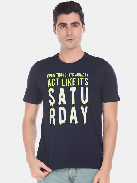 

Colt Men Navy Blue Printed Cotton Round Neck T-shirt