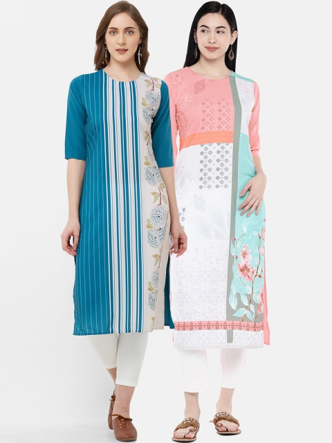 

7Threads Women Pack of 2 Multicoloured Printed Straight Kurtas, Multi