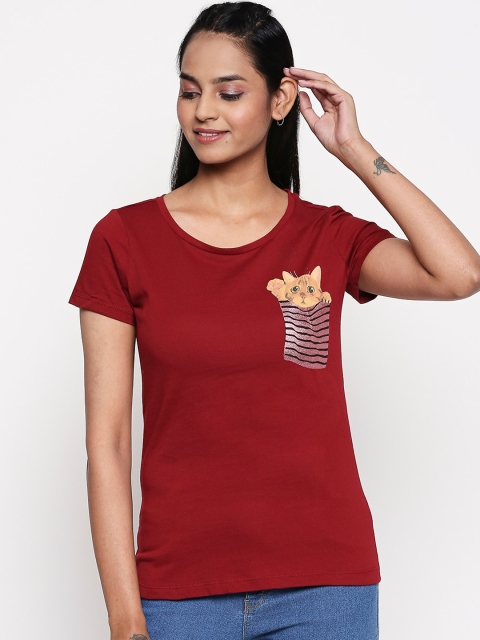 

Honey by Pantaloons Women Red Solid Round Neck T-shirt