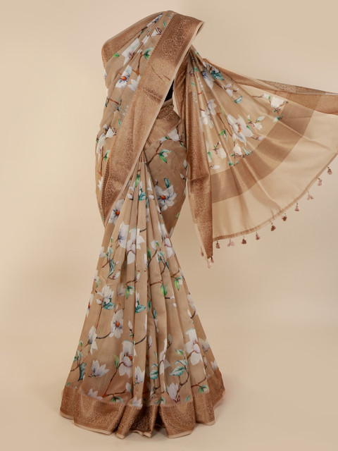 

Pothys Brown & White Cotton Blend Printed Saree