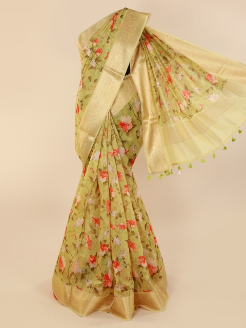 

Pothys Green Printed Cotton Blend Saree