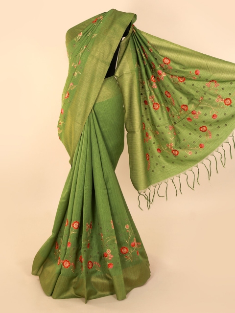 

Pothys Green Embroidered Jute Cotton Saree