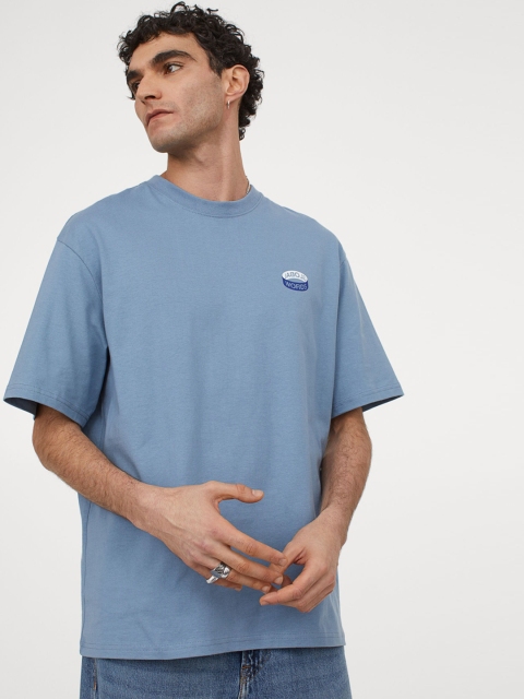 

H&M Men Blue Solid Heavy Cotton Jersey T-shirt