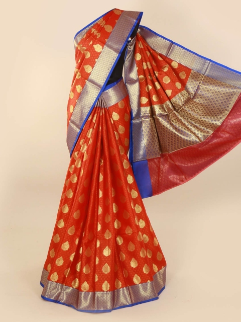 

Pothys Red & Navy Blue Cotton Blend Woven Design Saree