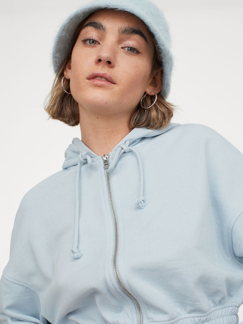 

H&M Women Blue Cropped Zip-Through hoodie