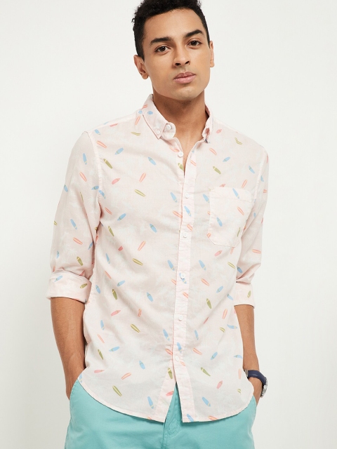

max Men Pink Slim Fit Printed Casual Shirt