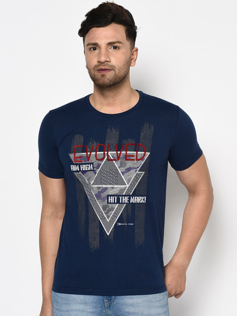 

Duke Men Blue Printed Round Neck T-shirt