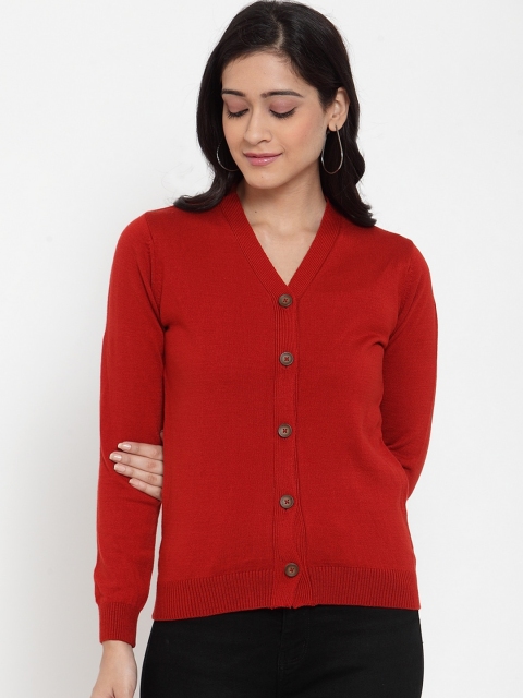 

Kalt Women Red Solid Cardigan