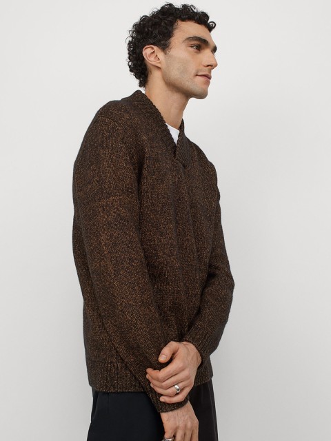 

H&M Men Brown Solid Shawl-Collar Jumper