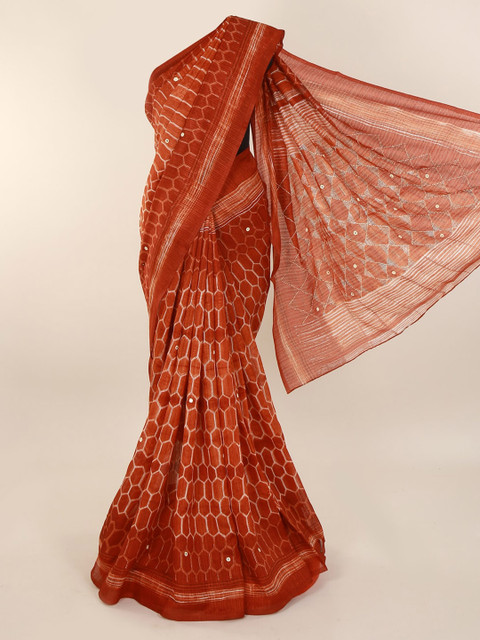 

Pothys Orange Printed Cotton Blend Saree