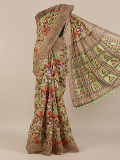 

Pothys Green Floral Printed Jute Silk Saree