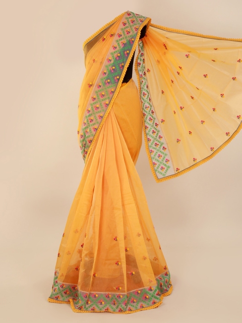 

Pothys Yellow Printed Tissue Saree