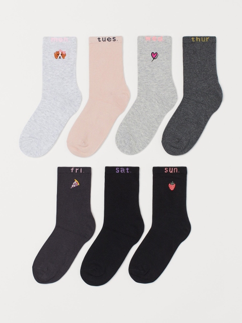 

H&M Girls Multicoloured Solid 7-Pack Socks, Multi