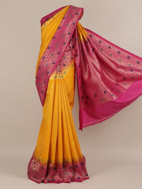 

Pothys Yellow & Pink Jute Silk Woven Design Saree
