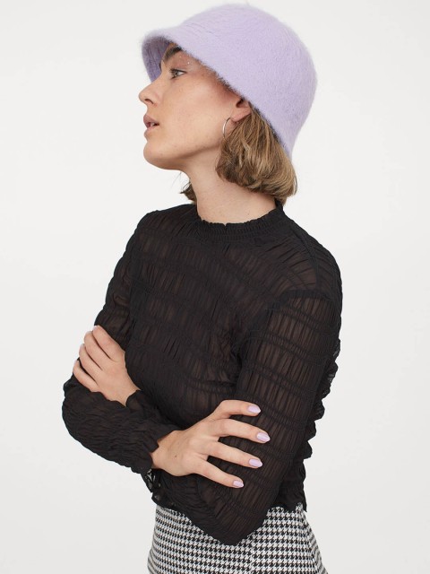 

H&M Women Smocked chiffon top, Black