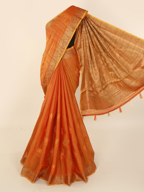 

Pothys Orange Embroidered Pure Cotton Saree
