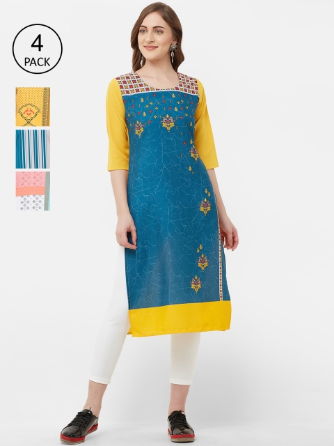 

7Threads Women Pack of 4 Multicoloured Printed Straight Kurtas, Multi