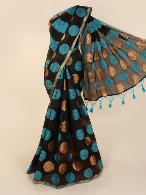 

Pothys Black & Blue Cotton Blend Printed Saree