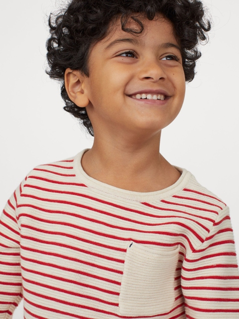 

H&M Boys White & Red Textured-Knit Jumper
