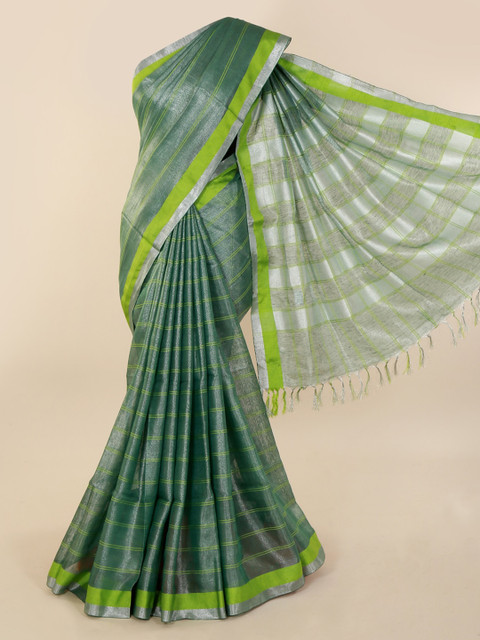 

Pothys Green Striped Linen Blend Saree