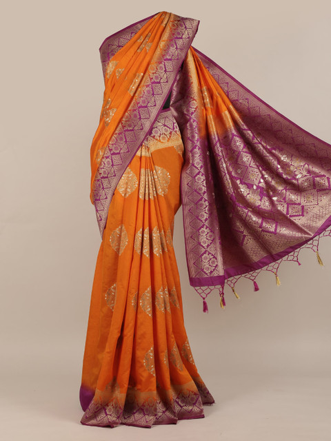 

Pothys Orange Woven Design Jute Silk Saree