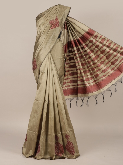 

Pothys Brown Striped Jute Silk Saree
