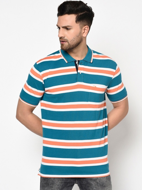 

Duke Men Blue Striped Polo Collar T-shirt