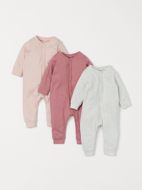 

H&M Kids Pink & Grey Solid 3-Pack Cotton Pyjamas