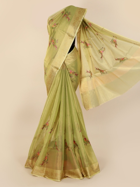 

Pothys Green & Gold-Toned Tissue Woven Design Saree