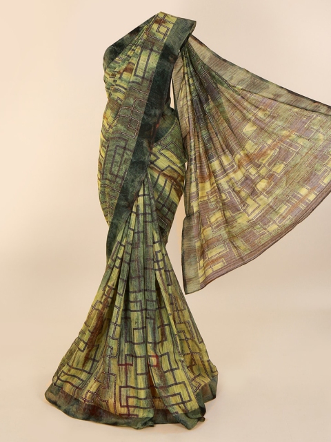 

Pothys Green & Brown Cotton Blend Printed Saree
