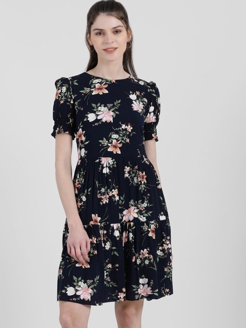 

Zink London Women Navy Blue Printed Fit and Flare Dress