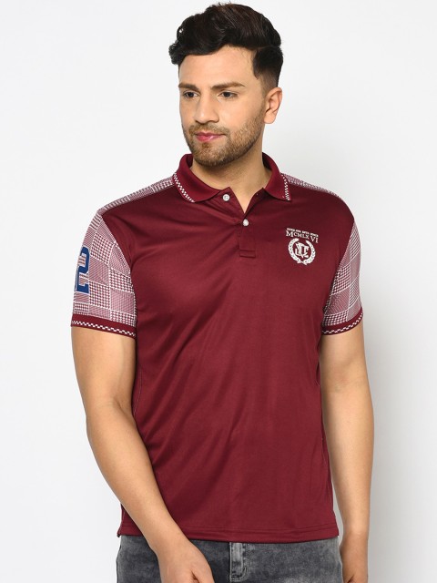 

Duke Men Burgundy Solid Polo Collar T-shirt