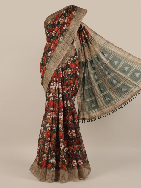 

Pothys Green Printed Jute Silk Saree with Jhalar Pallu
