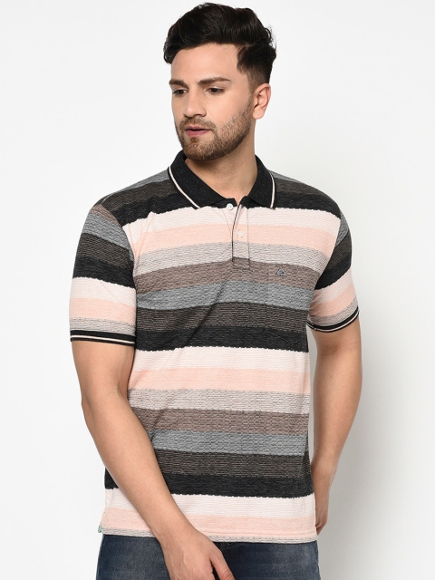 

Duke Men Black Striped Polo Collar T-shirt