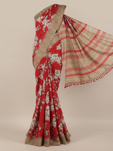 

Pothys Red & Brown Jute Silk Printed Saree with Jhalar Pallu