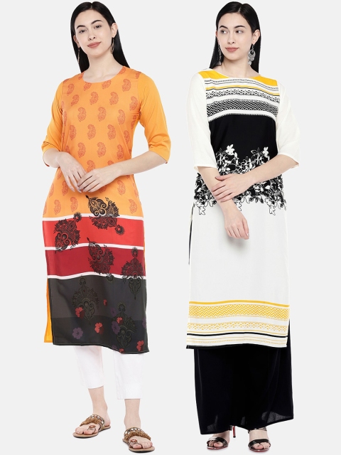 

7Threads Women Pack of 2 Multicoloured Printed Straight Kurtas, Multi
