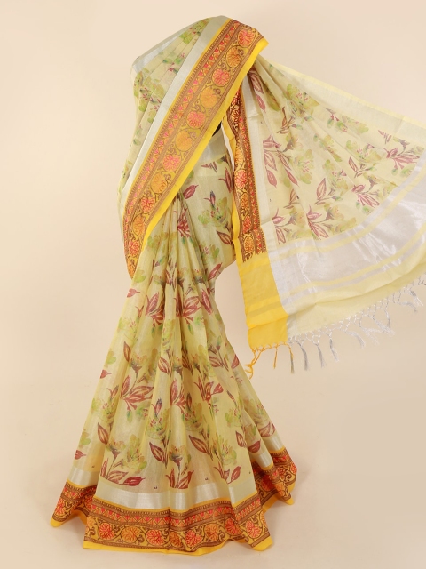 

Pothys Cream-Coloured & Brown Tissue Printed Saree